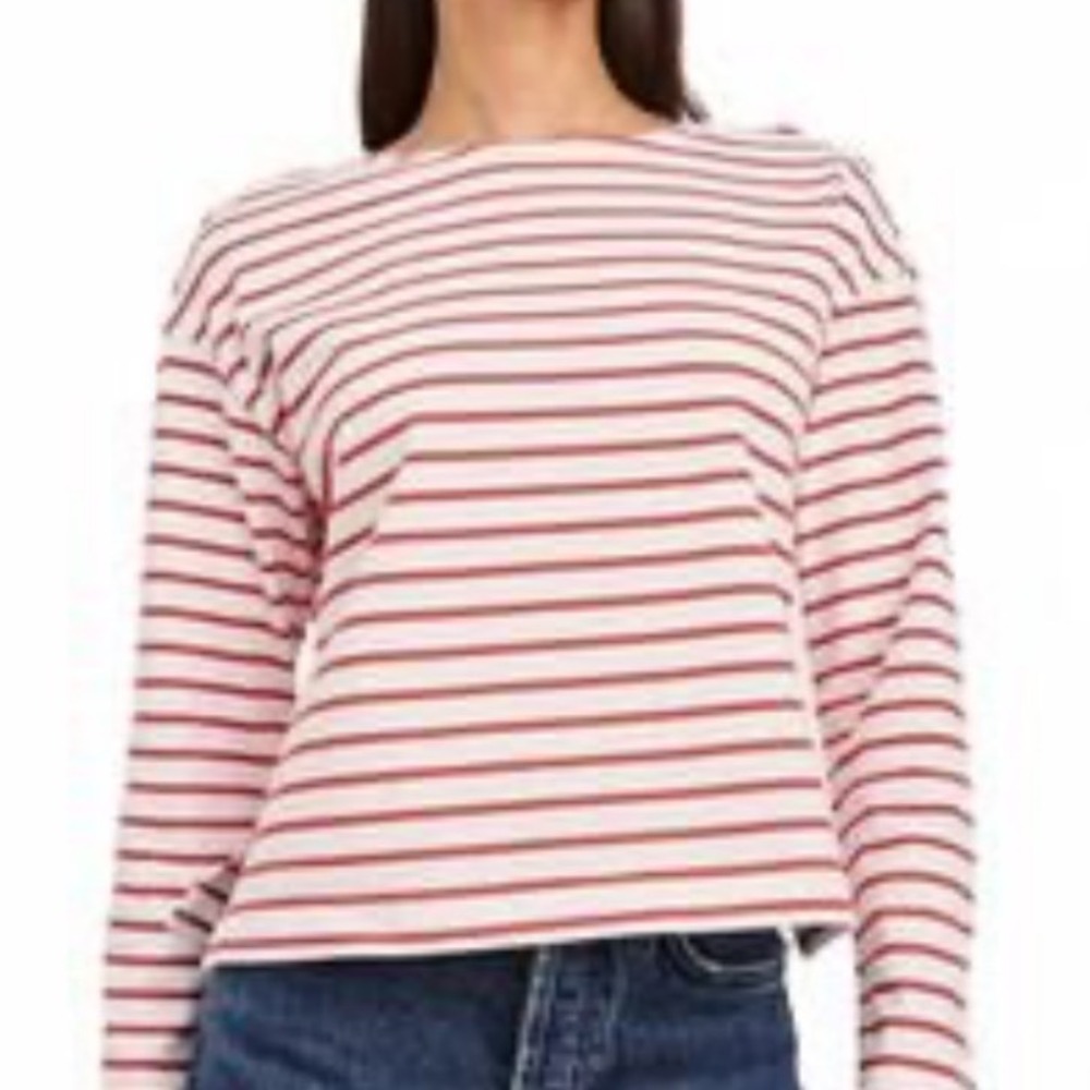 Rails Macy Stripe Cotton Long Sleeve Striped Top Womens S Cherry Red White